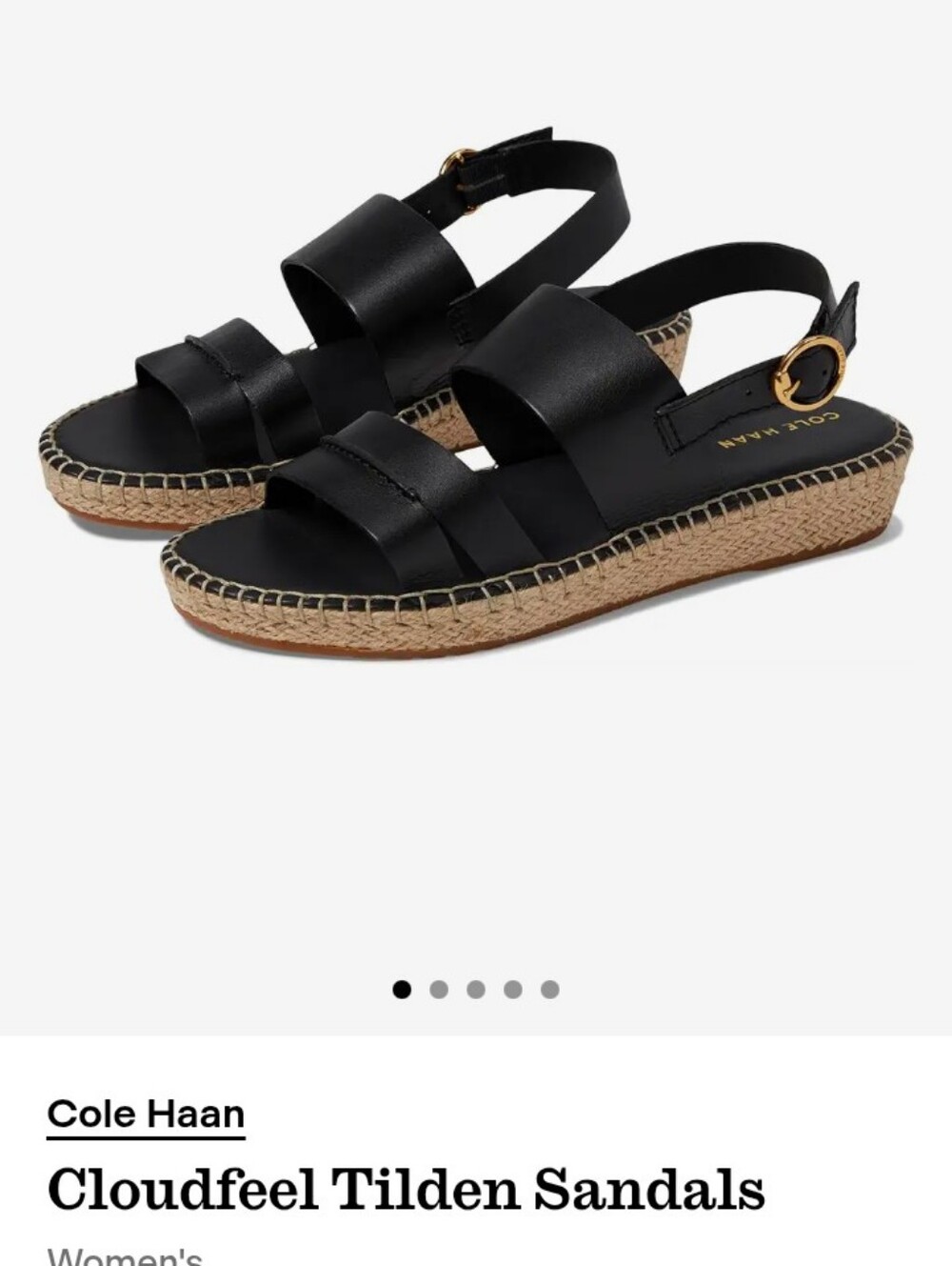 New Condition Cole Haan Black Leather Espadrille Sandals with Gold Buckle